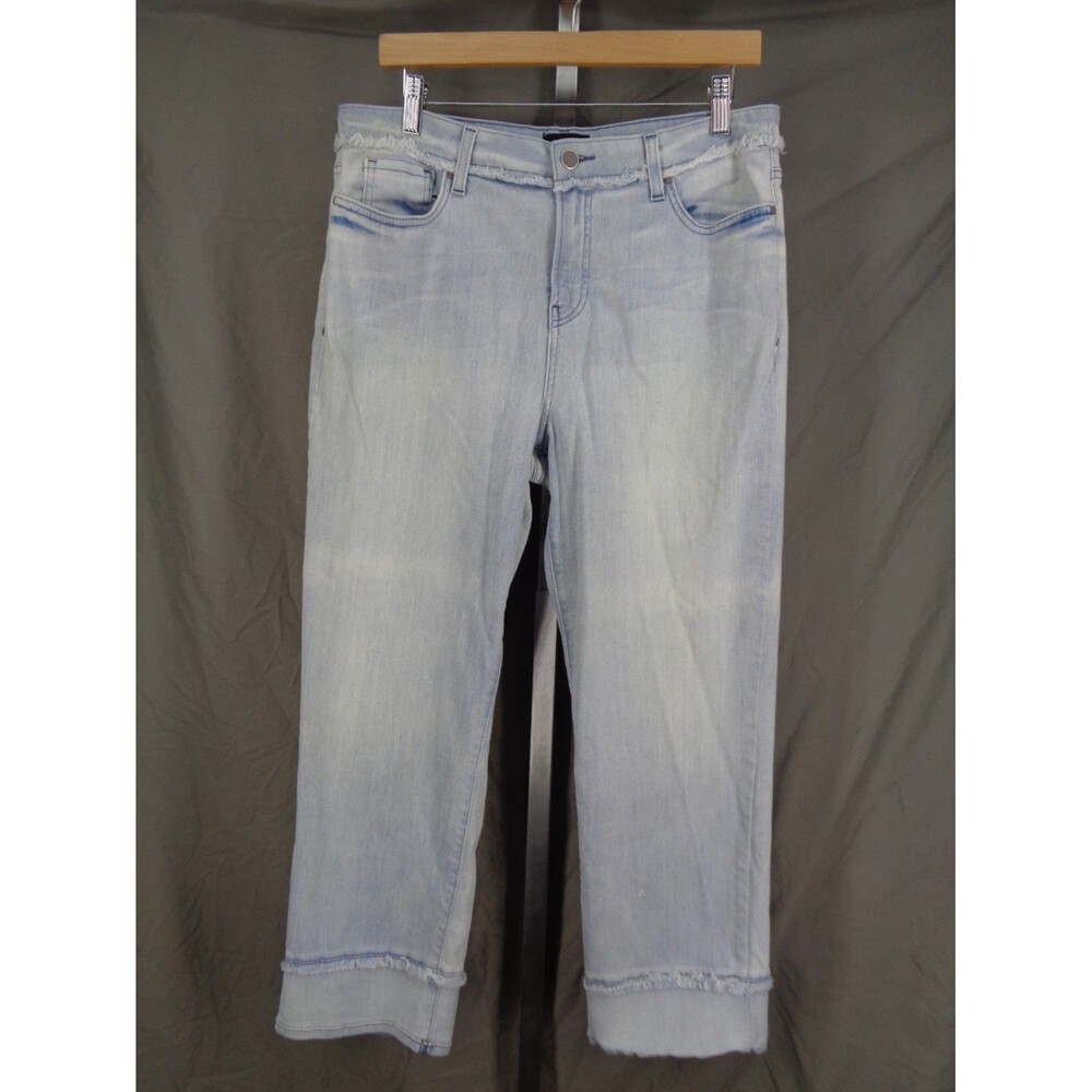 NYDJ Platinum Series Jenna Straight Ankle Jeans Size 14 Frayed Light Wash